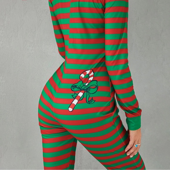 Festive Christmas Onesie with Candy Cane Design Pajamas - Picture 1 of 7